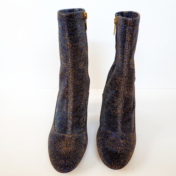 Sam Edelman Blue and Gold Metallic Sock Boots - Picture 3 of 5